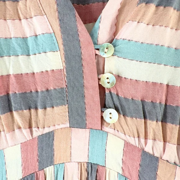 SELF CONTRAST Sophia Elegant MAXI DRESS Romantic Boho STRIPE RAINBOW WOMENS S - Picture 7 of 10